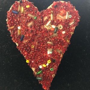 Handmade beaded heart brooch